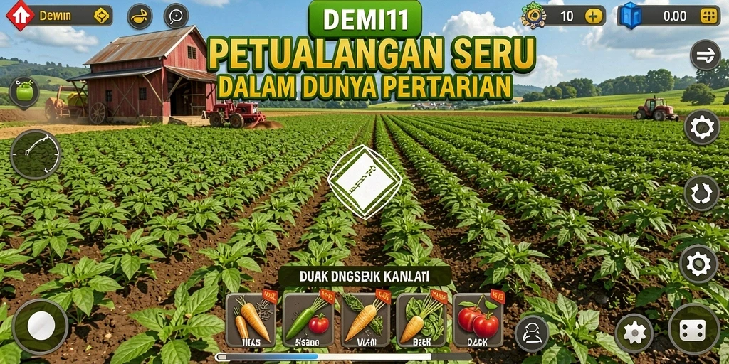 Tampilan gameplay seru di DEMI11 dengan kebun yang subur.