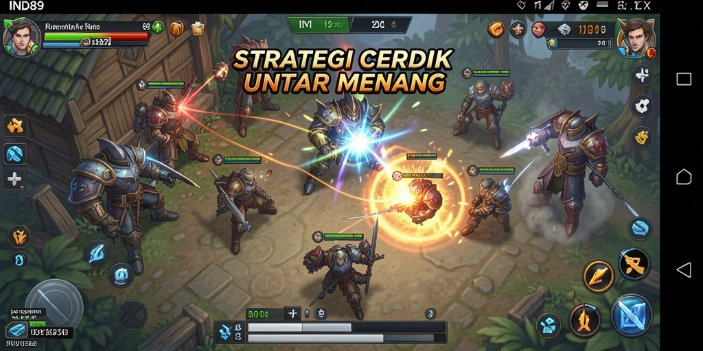 Tangkapan layar IND89 menampilkan aksi pertempuran strategi yang intens.