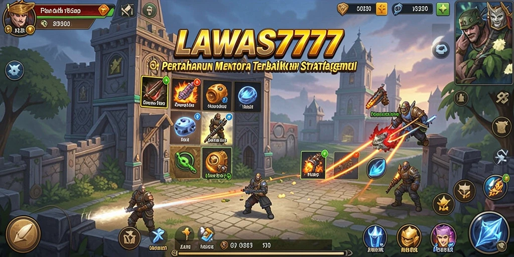 Tampilan gameplay LAWAS777 dengan menara dan musuh yang menantang.